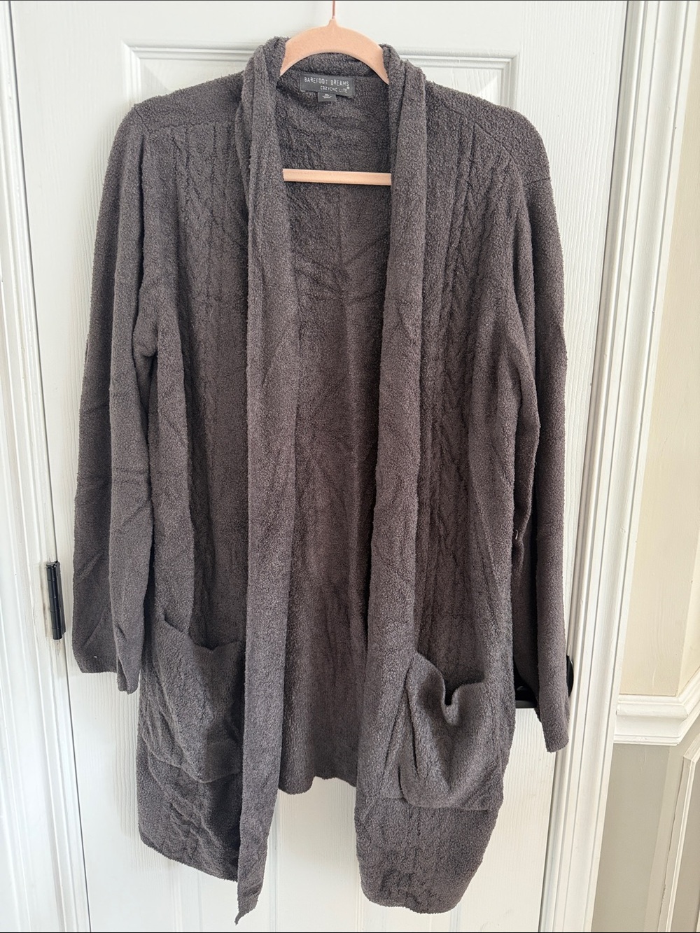 Barefoot Dreams CozyChic Ultra Lite Dark Gray Contrast Stripe Long Cardigan XL